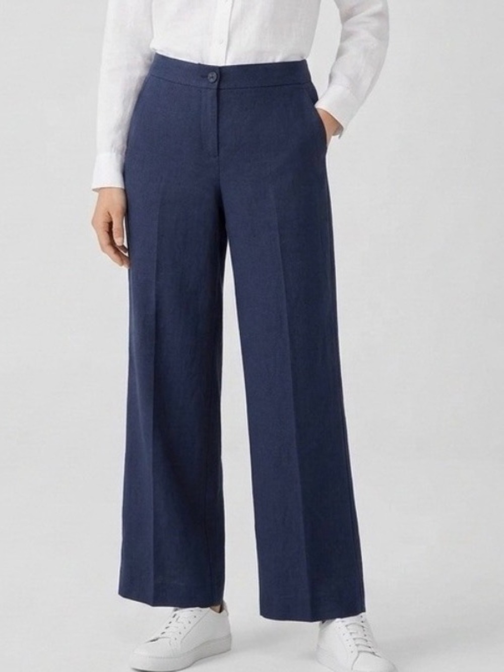 Lauren Ralph Lauren Navy Blue 100% Linen Wide Leg Trousers 16W Preppy Casual